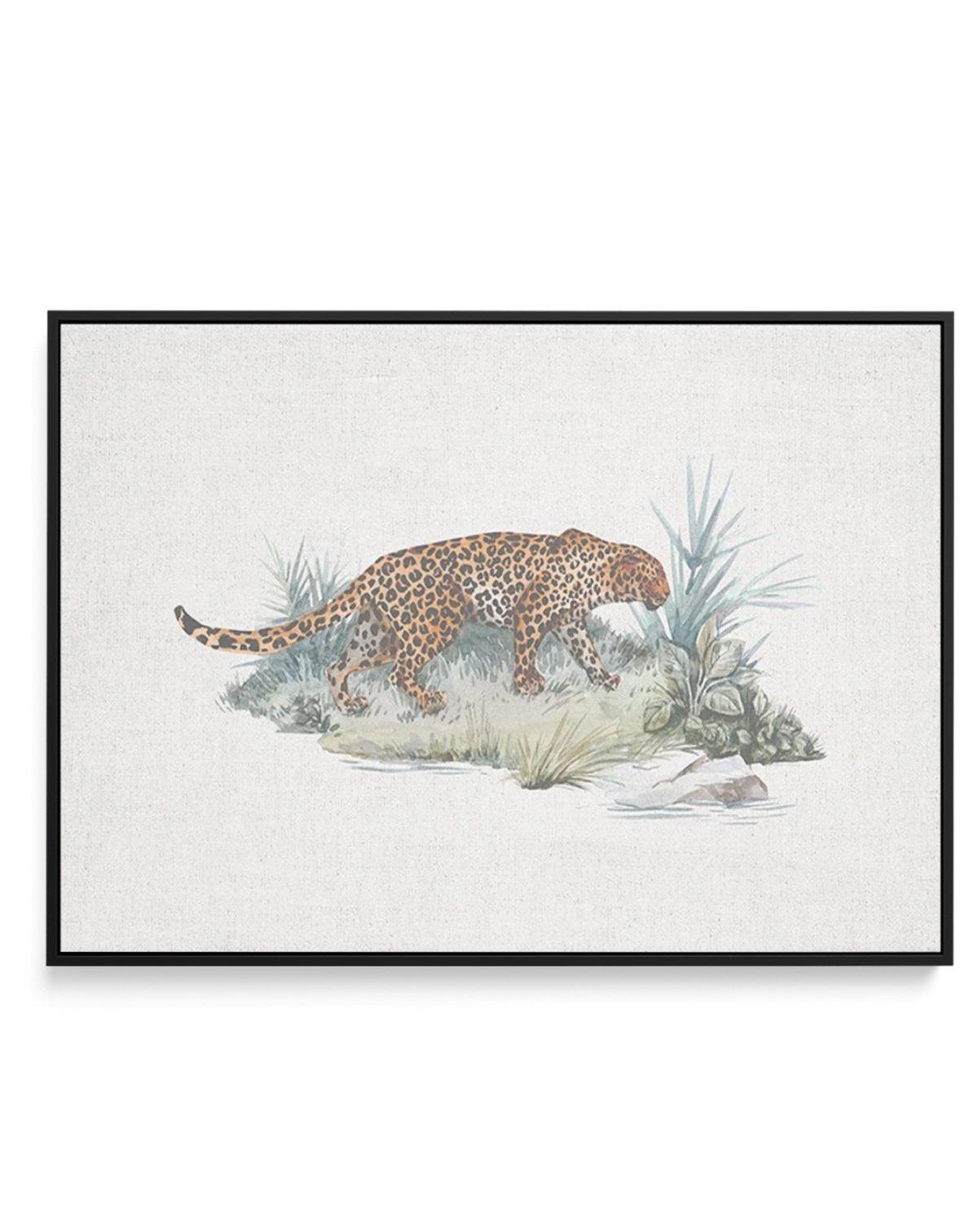 Leopard on Linen | Framed Canvas-CANVAS-You can shop wall art online with Olive et Oriel for everything from abstract art to fun kids wall art. Our beautiful modern art prints and canvas art are available from large canvas prints to wall art paintings and our proudly Australian artwork collection offers only the highest quality framed large wall art and canvas art Australia - You can buy fashion photography prints or Hampton print posters and paintings on canvas from Olive et Oriel and have them