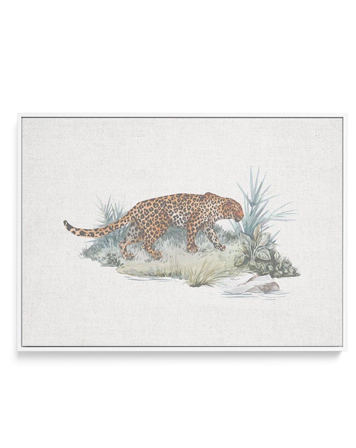 Leopard on Linen | Framed Canvas-CANVAS-You can shop wall art online with Olive et Oriel for everything from abstract art to fun kids wall art. Our beautiful modern art prints and canvas art are available from large canvas prints to wall art paintings and our proudly Australian artwork collection offers only the highest quality framed large wall art and canvas art Australia - You can buy fashion photography prints or Hampton print posters and paintings on canvas from Olive et Oriel and have them