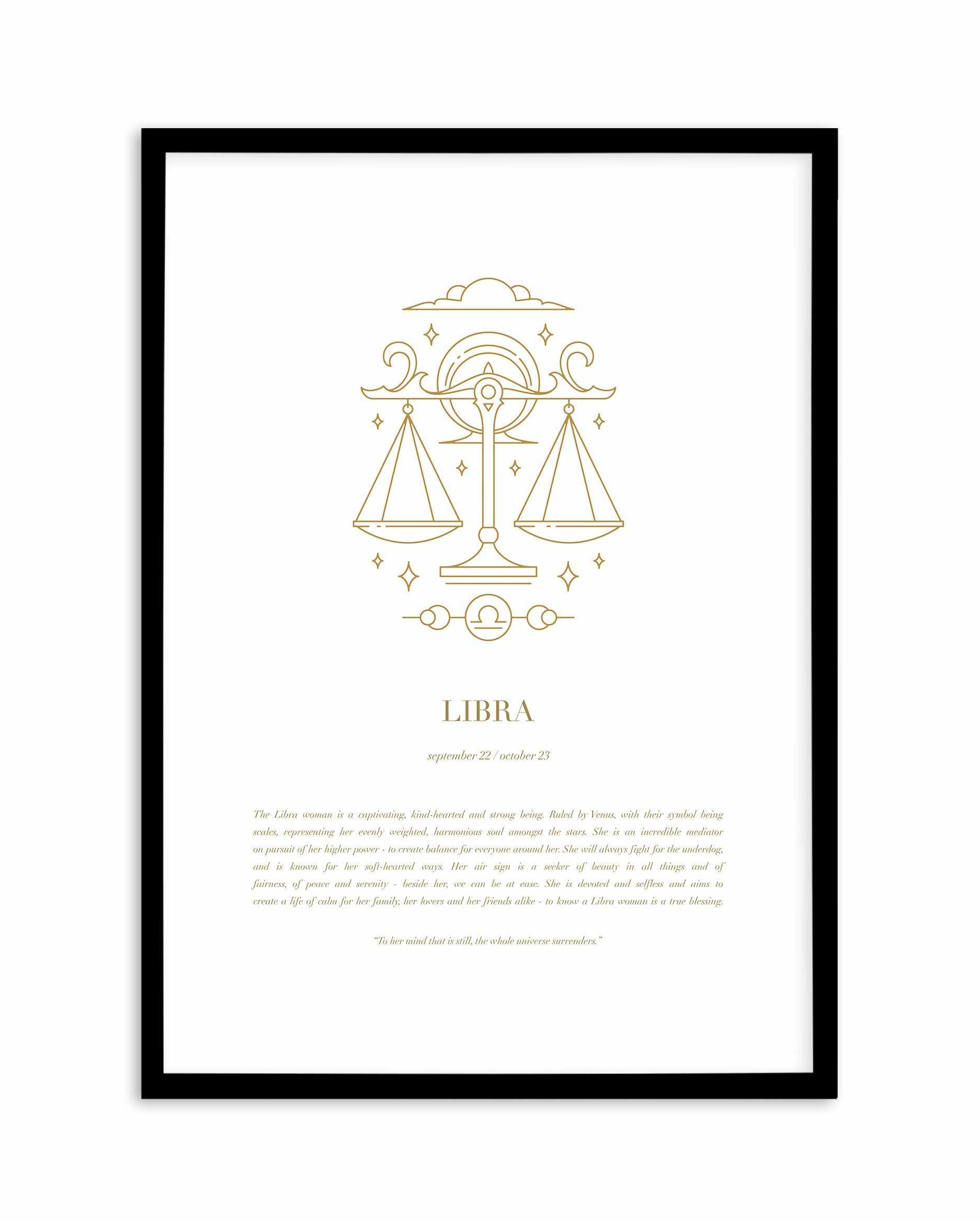 Libra | Celestial Zodiac Art Print-PRINT-Olive et Oriel-Olive et Oriel-A4 | 8.3" x 11.7" | 21 x 29.7cm-Black-With White Border-Buy-Australian-Art-Prints-Online-with-Olive-et-Oriel-Your-Artwork-Specialists-Austrailia-Decorate-With-Coastal-Photo-Wall-Art-Prints-From-Our-Beach-House-Artwork-Collection-Fine-Poster-and-Framed-Artwork