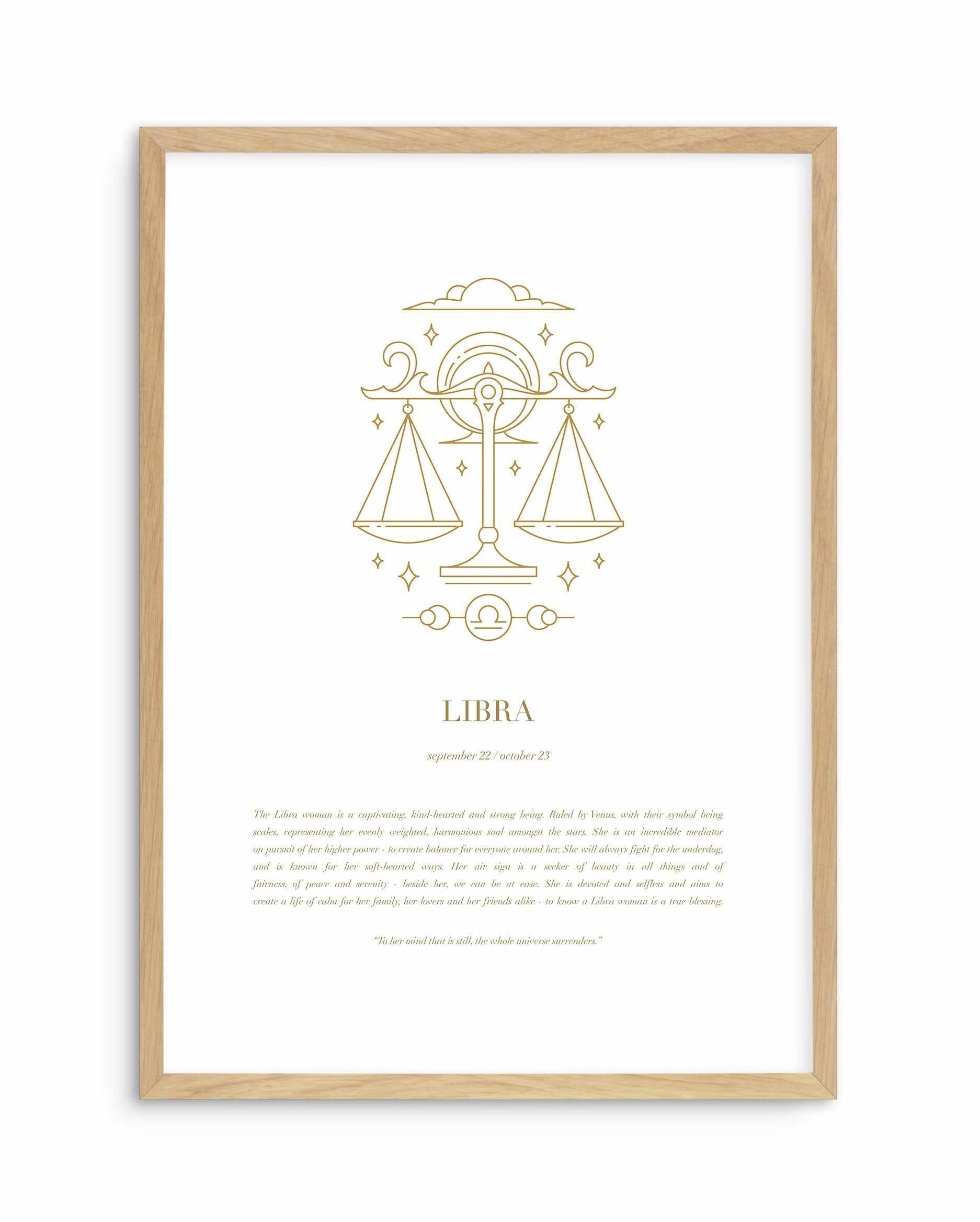 Libra | Celestial Zodiac Art Print-PRINT-Olive et Oriel-Olive et Oriel-A4 | 8.3" x 11.7" | 21 x 29.7cm-Oak-With White Border-Buy-Australian-Art-Prints-Online-with-Olive-et-Oriel-Your-Artwork-Specialists-Austrailia-Decorate-With-Coastal-Photo-Wall-Art-Prints-From-Our-Beach-House-Artwork-Collection-Fine-Poster-and-Framed-Artwork