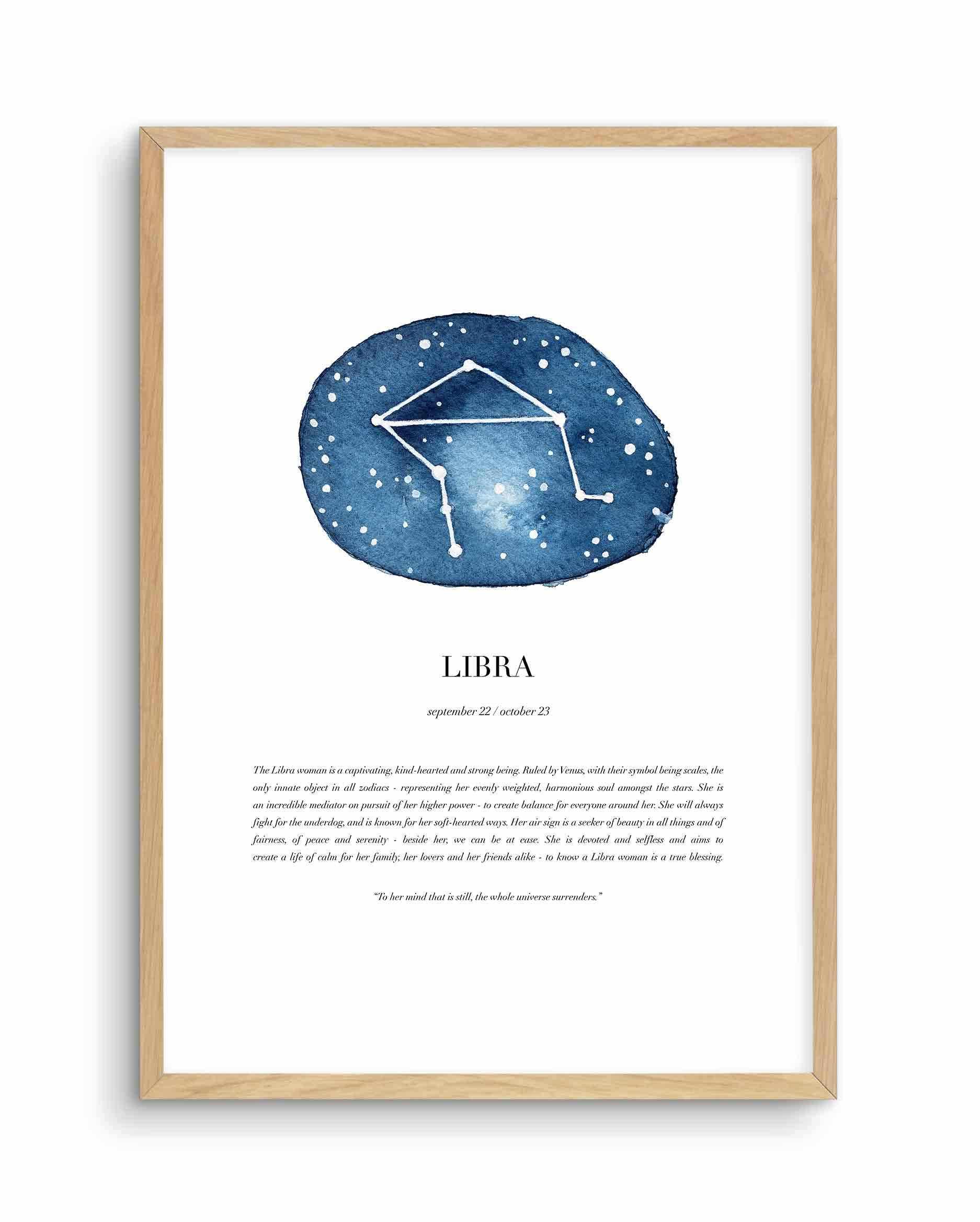 Libra | Watercolour Zodiac Art Print-PRINT-Olive et Oriel-Olive et Oriel-A5 | 5.8" x 8.3" | 14.8 x 21cm-Oak-With White Border-Buy-Australian-Art-Prints-Online-with-Olive-et-Oriel-Your-Artwork-Specialists-Austrailia-Decorate-With-Coastal-Photo-Wall-Art-Prints-From-Our-Beach-House-Artwork-Collection-Fine-Poster-and-Framed-Artwork