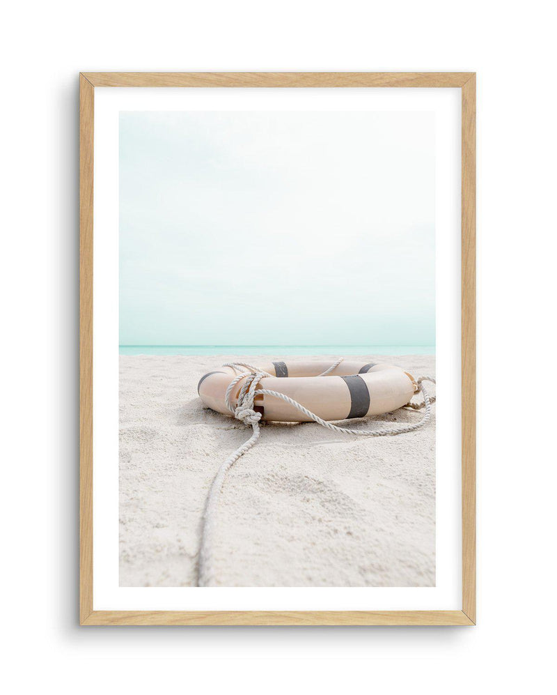 Lifebuoy on the Beach Art Print-PRINT-Olive et Oriel-Olive et Oriel-A5 | 5.8" x 8.3" | 14.8 x 21cm-Oak-With White Border-Buy-Australian-Art-Prints-Online-with-Olive-et-Oriel-Your-Artwork-Specialists-Austrailia-Decorate-With-Coastal-Photo-Wall-Art-Prints-From-Our-Beach-House-Artwork-Collection-Fine-Poster-and-Framed-Artwork