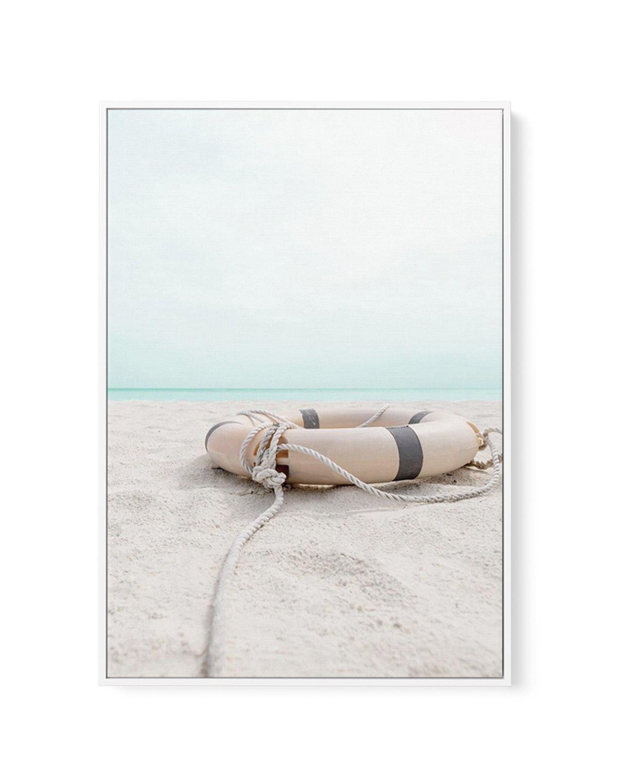 Lifebuoy on the Beach | Framed Canvas-CANVAS-You can shop wall art online with Olive et Oriel for everything from abstract art to fun kids wall art. Our beautiful modern art prints and canvas art are available from large canvas prints to wall art paintings and our proudly Australian artwork collection offers only the highest quality framed large wall art and canvas art Australia - You can buy fashion photography prints or Hampton print posters and paintings on canvas from Olive et Oriel and have