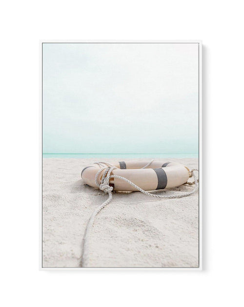 Lifebuoy on the Beach | Framed Canvas-CANVAS-You can shop wall art online with Olive et Oriel for everything from abstract art to fun kids wall art. Our beautiful modern art prints and canvas art are available from large canvas prints to wall art paintings and our proudly Australian artwork collection offers only the highest quality framed large wall art and canvas art Australia - You can buy fashion photography prints or Hampton print posters and paintings on canvas from Olive et Oriel and have