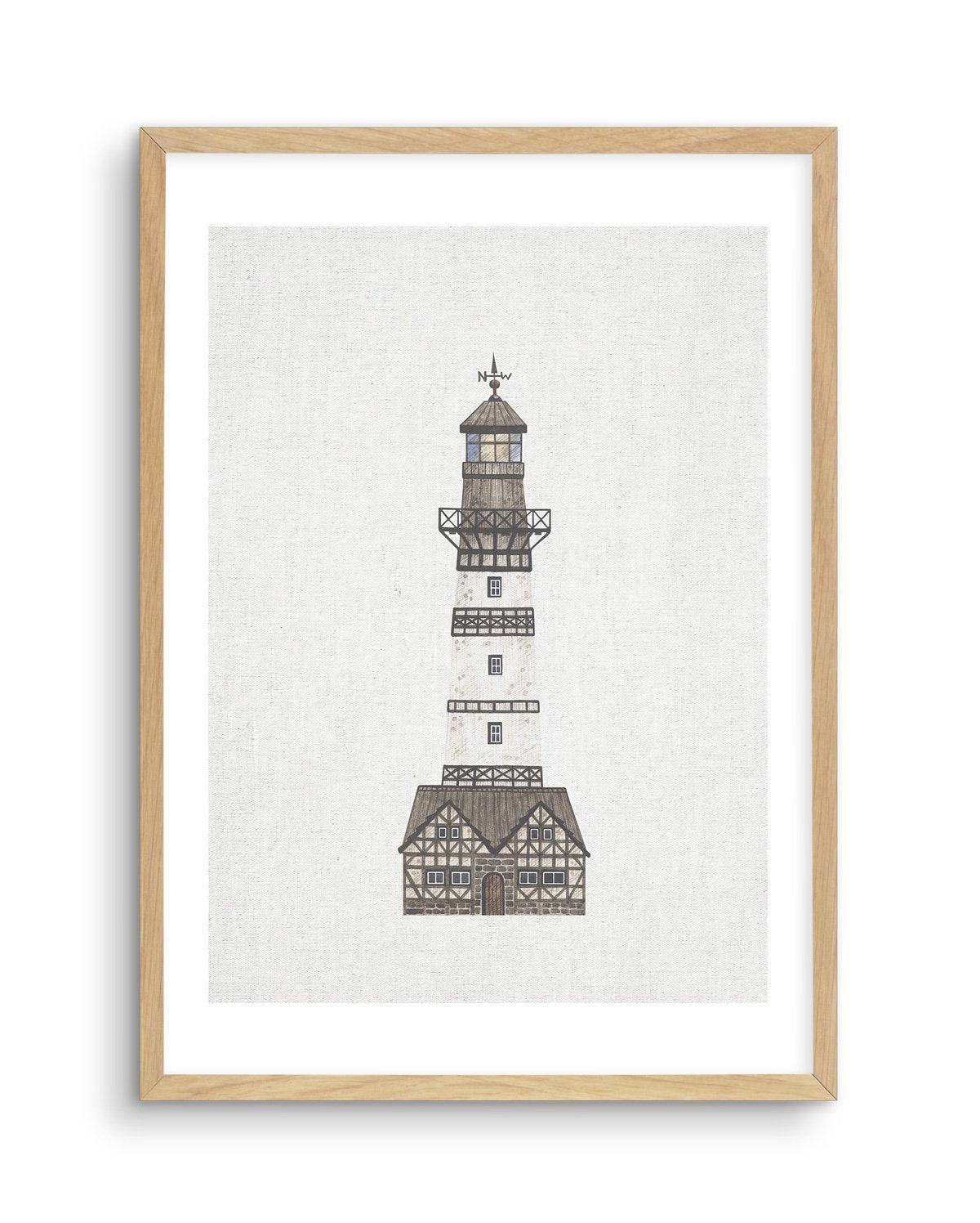 Lighthouse on Linen I Art Print-PRINT-Olive et Oriel-Olive et Oriel-A5 | 5.8" x 8.3" | 14.8 x 21cm-Oak-With White Border-Buy-Australian-Art-Prints-Online-with-Olive-et-Oriel-Your-Artwork-Specialists-Austrailia-Decorate-With-Coastal-Photo-Wall-Art-Prints-From-Our-Beach-House-Artwork-Collection-Fine-Poster-and-Framed-Artwork