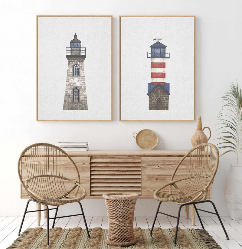 Lighthouse on Linen IV | Framed Canvas-CANVAS-You can shop wall art online with Olive et Oriel for everything from abstract art to fun kids wall art. Our beautiful modern art prints and canvas art are available from large canvas prints to wall art paintings and our proudly Australian artwork collection offers only the highest quality framed large wall art and canvas art Australia - You can buy fashion photography prints or Hampton print posters and paintings on canvas from Olive et Oriel and hav
