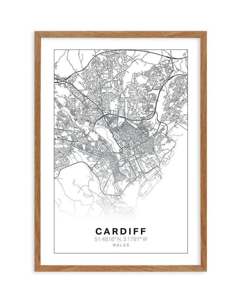 Line Art Map Of Cardiff Art Print-PRINT-Olive et Oriel-Olive et Oriel-50x70 cm | 19.6" x 27.5"-Walnut-With White Border-Buy-Australian-Art-Prints-Online-with-Olive-et-Oriel-Your-Artwork-Specialists-Austrailia-Decorate-With-Coastal-Photo-Wall-Art-Prints-From-Our-Beach-House-Artwork-Collection-Fine-Poster-and-Framed-Artwork