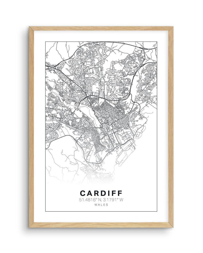 Line Art Map Of Cardiff Art Print-PRINT-Olive et Oriel-Olive et Oriel-A5 | 5.8" x 8.3" | 14.8 x 21cm-Oak-With White Border-Buy-Australian-Art-Prints-Online-with-Olive-et-Oriel-Your-Artwork-Specialists-Austrailia-Decorate-With-Coastal-Photo-Wall-Art-Prints-From-Our-Beach-House-Artwork-Collection-Fine-Poster-and-Framed-Artwork