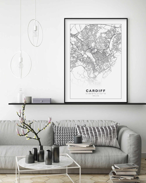 Line Art Map Of Cardiff Art Print-PRINT-Olive et Oriel-Olive et Oriel-Buy-Australian-Art-Prints-Online-with-Olive-et-Oriel-Your-Artwork-Specialists-Austrailia-Decorate-With-Coastal-Photo-Wall-Art-Prints-From-Our-Beach-House-Artwork-Collection-Fine-Poster-and-Framed-Artwork