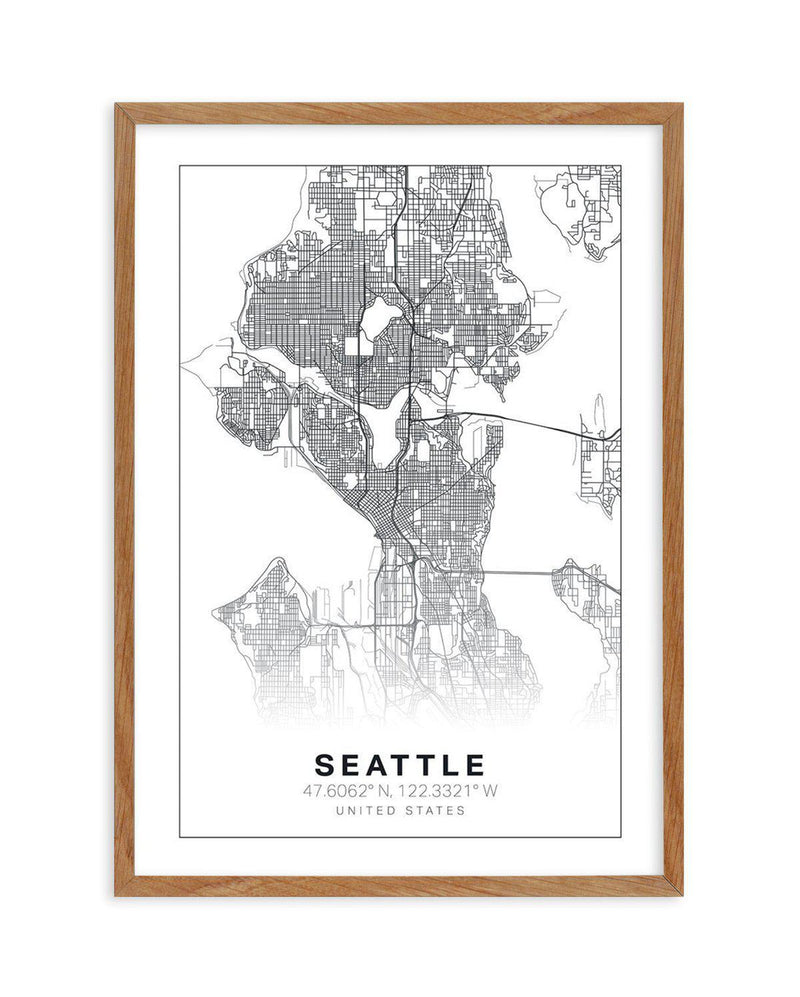 Line Art Map Of Seattle Art Print-PRINT-Olive et Oriel-Olive et Oriel-50x70 cm | 19.6" x 27.5"-Walnut-With White Border-Buy-Australian-Art-Prints-Online-with-Olive-et-Oriel-Your-Artwork-Specialists-Austrailia-Decorate-With-Coastal-Photo-Wall-Art-Prints-From-Our-Beach-House-Artwork-Collection-Fine-Poster-and-Framed-Artwork