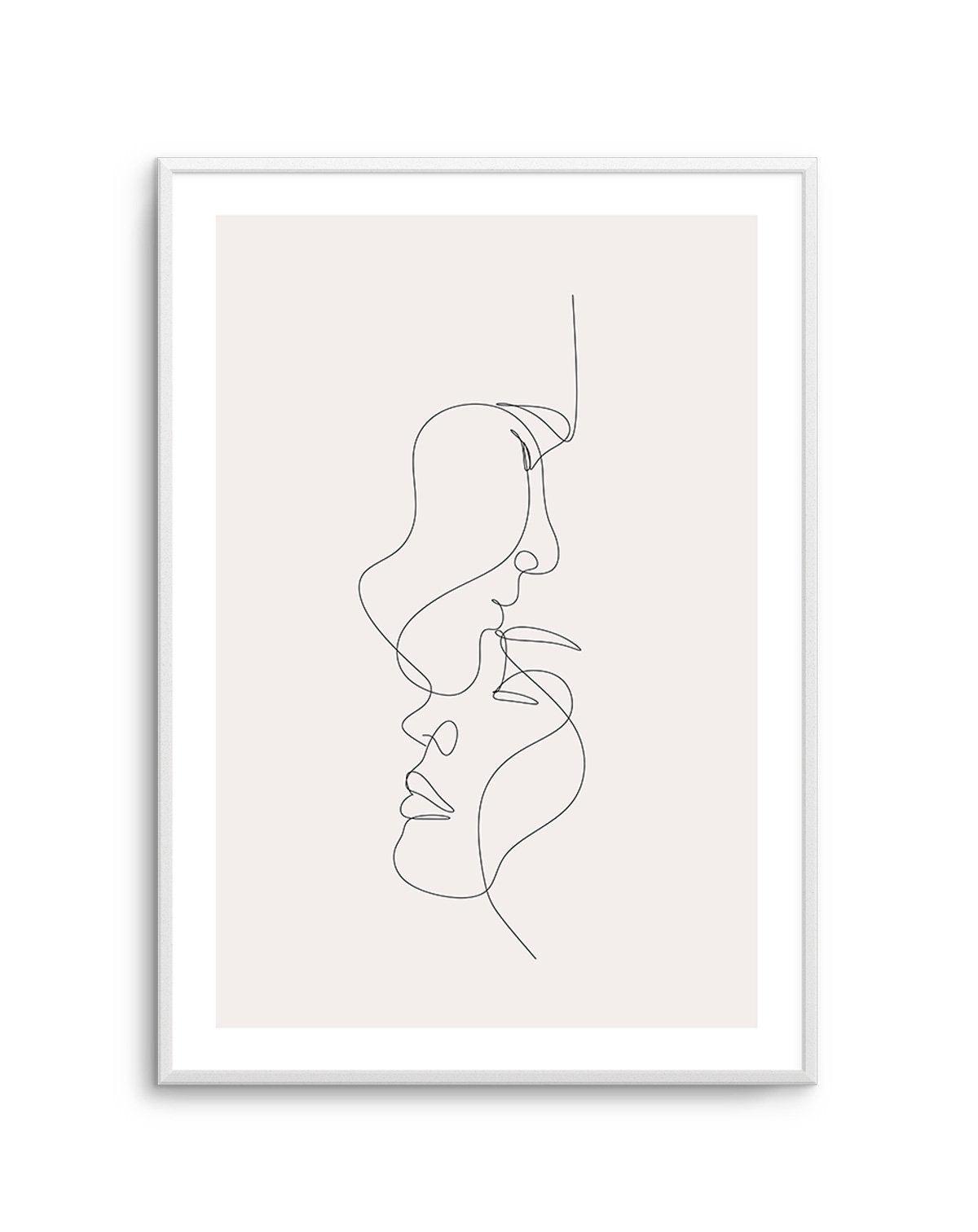 SHOP Two Faces Line Art in Beige Illustration Framed Fine Art Print ...