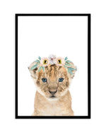 Little Lion Cub | Flower Crown Art Print-PRINT-Olive et Oriel-Olive et Oriel-A5 | 5.8" x 8.3" | 14.8 x 21cm-Black-With White Border-Buy-Australian-Art-Prints-Online-with-Olive-et-Oriel-Your-Artwork-Specialists-Austrailia-Decorate-With-Coastal-Photo-Wall-Art-Prints-From-Our-Beach-House-Artwork-Collection-Fine-Poster-and-Framed-Artwork