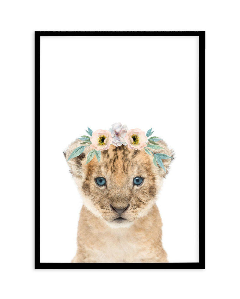 Little Lion Cub | Flower Crown Art Print-PRINT-Olive et Oriel-Olive et Oriel-A5 | 5.8" x 8.3" | 14.8 x 21cm-Black-With White Border-Buy-Australian-Art-Prints-Online-with-Olive-et-Oriel-Your-Artwork-Specialists-Austrailia-Decorate-With-Coastal-Photo-Wall-Art-Prints-From-Our-Beach-House-Artwork-Collection-Fine-Poster-and-Framed-Artwork
