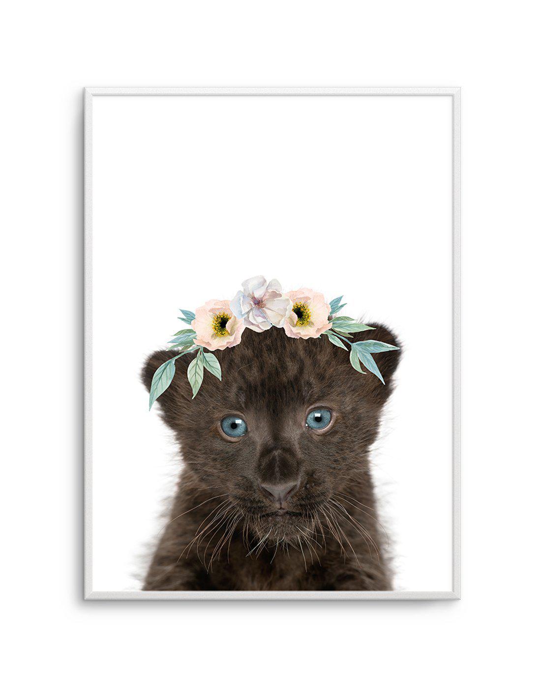 Little Black Leopard Cub | Flower Crown Art Print-PRINT-Olive et Oriel-Olive et Oriel-A5 | 5.8" x 8.3" | 14.8 x 21cm-Unframed Art Print-With White Border-Buy-Australian-Art-Prints-Online-with-Olive-et-Oriel-Your-Artwork-Specialists-Austrailia-Decorate-With-Coastal-Photo-Wall-Art-Prints-From-Our-Beach-House-Artwork-Collection-Fine-Poster-and-Framed-Artwork