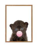 Little Black Leopard Cub | Blowing Pink Bubble Art Print-PRINT-Olive et Oriel-Olive et Oriel-Buy-Australian-Art-Prints-Online-with-Olive-et-Oriel-Your-Artwork-Specialists-Austrailia-Decorate-With-Coastal-Photo-Wall-Art-Prints-From-Our-Beach-House-Artwork-Collection-Fine-Poster-and-Framed-Artwork