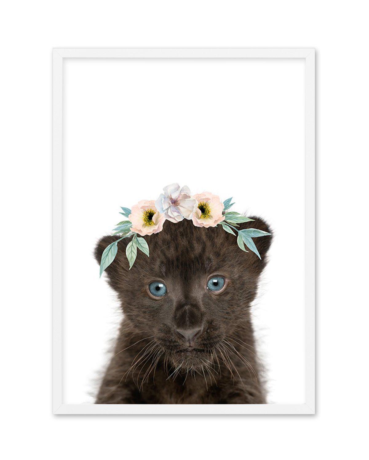 Little Black Leopard Cub | Flower Crown Art Print-PRINT-Olive et Oriel-Olive et Oriel-A5 | 5.8" x 8.3" | 14.8 x 21cm-White-With White Border-Buy-Australian-Art-Prints-Online-with-Olive-et-Oriel-Your-Artwork-Specialists-Austrailia-Decorate-With-Coastal-Photo-Wall-Art-Prints-From-Our-Beach-House-Artwork-Collection-Fine-Poster-and-Framed-Artwork