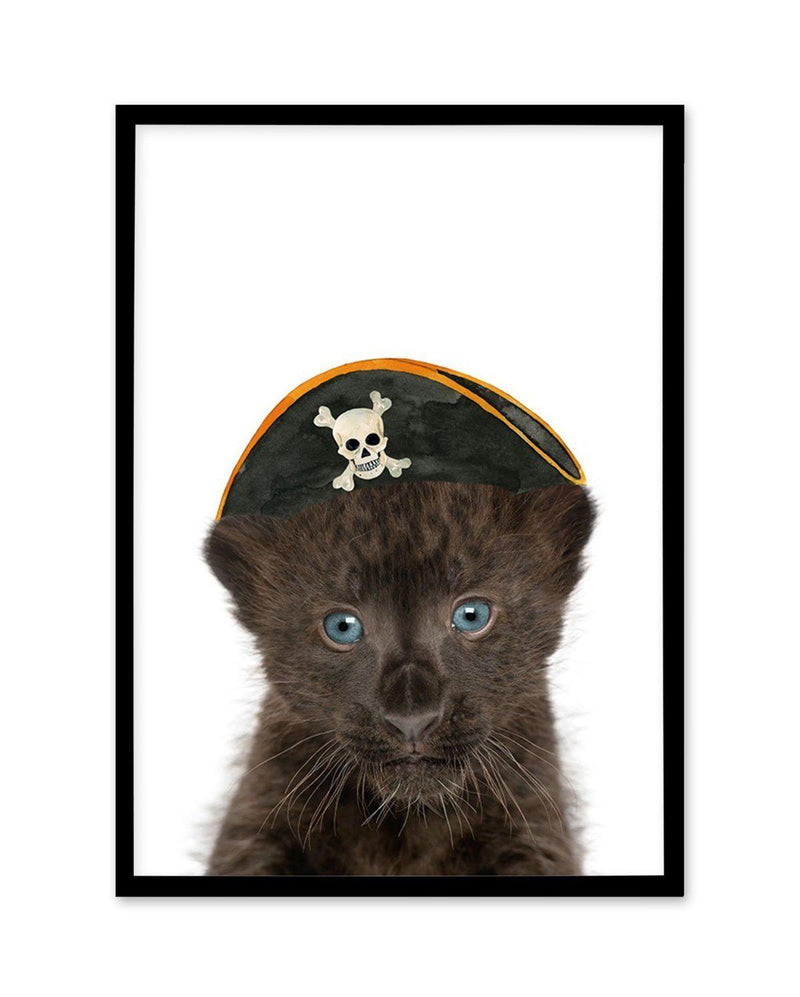 Little Black Leopard Cub | Pirate Hat Art Print-PRINT-Olive et Oriel-Olive et Oriel-A5 | 5.8" x 8.3" | 14.8 x 21cm-Black-With White Border-Buy-Australian-Art-Prints-Online-with-Olive-et-Oriel-Your-Artwork-Specialists-Austrailia-Decorate-With-Coastal-Photo-Wall-Art-Prints-From-Our-Beach-House-Artwork-Collection-Fine-Poster-and-Framed-Artwork