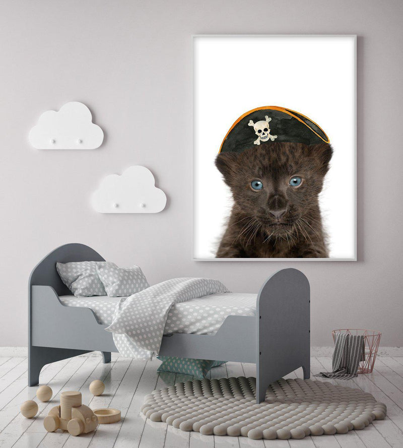 Little Black Leopard Cub | Pirate Hat Art Print-PRINT-Olive et Oriel-Olive et Oriel-Buy-Australian-Art-Prints-Online-with-Olive-et-Oriel-Your-Artwork-Specialists-Austrailia-Decorate-With-Coastal-Photo-Wall-Art-Prints-From-Our-Beach-House-Artwork-Collection-Fine-Poster-and-Framed-Artwork