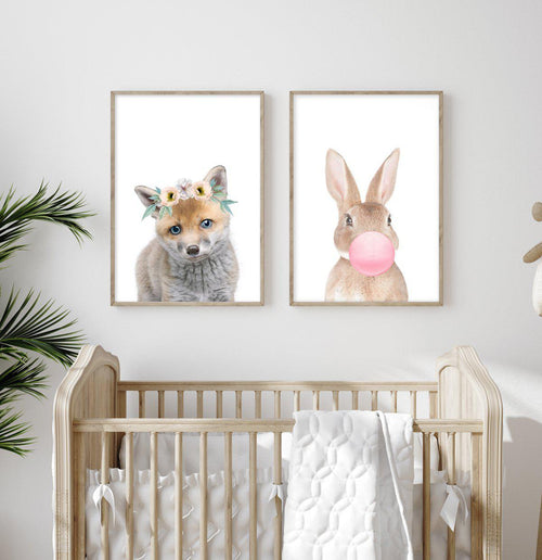 Little Bunny | Blowing Pink Bubble Art Print-PRINT-Olive et Oriel-Olive et Oriel-Buy-Australian-Art-Prints-Online-with-Olive-et-Oriel-Your-Artwork-Specialists-Austrailia-Decorate-With-Coastal-Photo-Wall-Art-Prints-From-Our-Beach-House-Artwork-Collection-Fine-Poster-and-Framed-Artwork