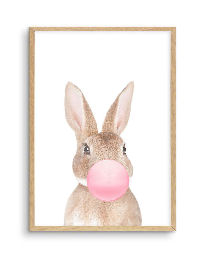 Little Bunny | Blowing Pink Bubble Art Print-PRINT-Olive et Oriel-Olive et Oriel-A5 | 5.8" x 8.3" | 14.8 x 21cm-Oak-With White Border-Buy-Australian-Art-Prints-Online-with-Olive-et-Oriel-Your-Artwork-Specialists-Austrailia-Decorate-With-Coastal-Photo-Wall-Art-Prints-From-Our-Beach-House-Artwork-Collection-Fine-Poster-and-Framed-Artwork