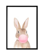 Little Bunny | Blowing Pink Bubble Art Print-PRINT-Olive et Oriel-Olive et Oriel-A5 | 5.8" x 8.3" | 14.8 x 21cm-Black-With White Border-Buy-Australian-Art-Prints-Online-with-Olive-et-Oriel-Your-Artwork-Specialists-Austrailia-Decorate-With-Coastal-Photo-Wall-Art-Prints-From-Our-Beach-House-Artwork-Collection-Fine-Poster-and-Framed-Artwork