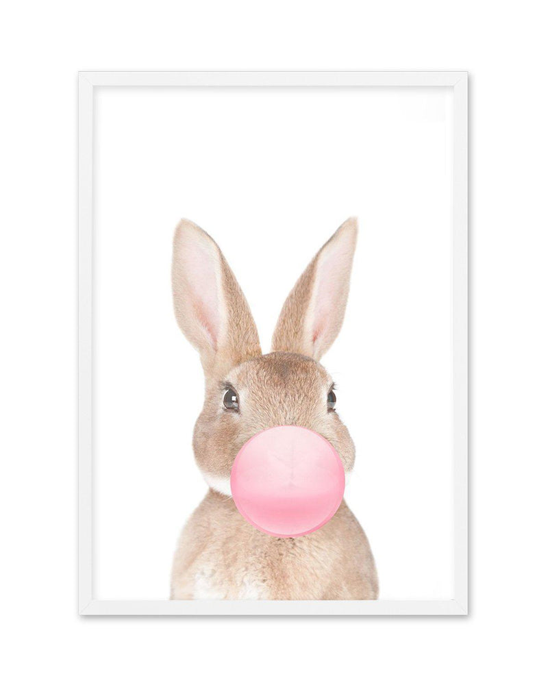 Little Bunny | Blowing Pink Bubble Art Print-PRINT-Olive et Oriel-Olive et Oriel-A5 | 5.8" x 8.3" | 14.8 x 21cm-White-With White Border-Buy-Australian-Art-Prints-Online-with-Olive-et-Oriel-Your-Artwork-Specialists-Austrailia-Decorate-With-Coastal-Photo-Wall-Art-Prints-From-Our-Beach-House-Artwork-Collection-Fine-Poster-and-Framed-Artwork
