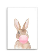 Little Bunny | Blowing Pink Bubble Art Print-PRINT-Olive et Oriel-Olive et Oriel-A5 | 5.8" x 8.3" | 14.8 x 21cm-Unframed Art Print-With White Border-Buy-Australian-Art-Prints-Online-with-Olive-et-Oriel-Your-Artwork-Specialists-Austrailia-Decorate-With-Coastal-Photo-Wall-Art-Prints-From-Our-Beach-House-Artwork-Collection-Fine-Poster-and-Framed-Artwork