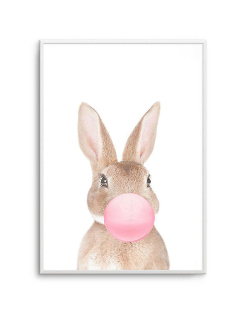 Little Bunny | Blowing Pink Bubble Art Print-PRINT-Olive et Oriel-Olive et Oriel-A5 | 5.8" x 8.3" | 14.8 x 21cm-Unframed Art Print-With White Border-Buy-Australian-Art-Prints-Online-with-Olive-et-Oriel-Your-Artwork-Specialists-Austrailia-Decorate-With-Coastal-Photo-Wall-Art-Prints-From-Our-Beach-House-Artwork-Collection-Fine-Poster-and-Framed-Artwork
