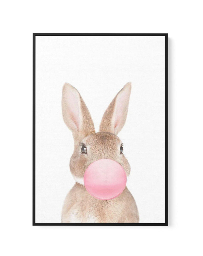 Little Bunny | Blowing Pink Bubble | Framed Canvas-CANVAS-You can shop wall art online with Olive et Oriel for everything from abstract art to fun kids wall art. Our beautiful modern art prints and canvas art are available from large canvas prints to wall art paintings and our proudly Australian artwork collection offers only the highest quality framed large wall art and canvas art Australia - You can buy fashion photography prints or Hampton print posters and paintings on canvas from Olive et O