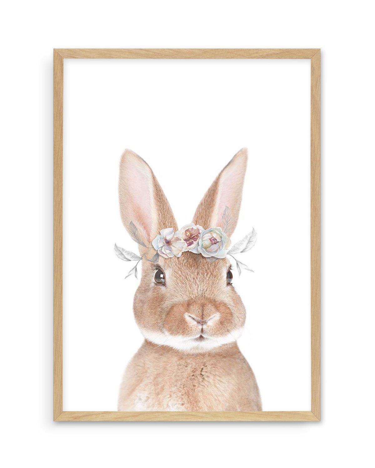 Little Bunny | Flower Crown Art Print-PRINT-Olive et Oriel-Olive et Oriel-A5 | 5.8" x 8.3" | 14.8 x 21cm-Oak-With White Border-Buy-Australian-Art-Prints-Online-with-Olive-et-Oriel-Your-Artwork-Specialists-Austrailia-Decorate-With-Coastal-Photo-Wall-Art-Prints-From-Our-Beach-House-Artwork-Collection-Fine-Poster-and-Framed-Artwork