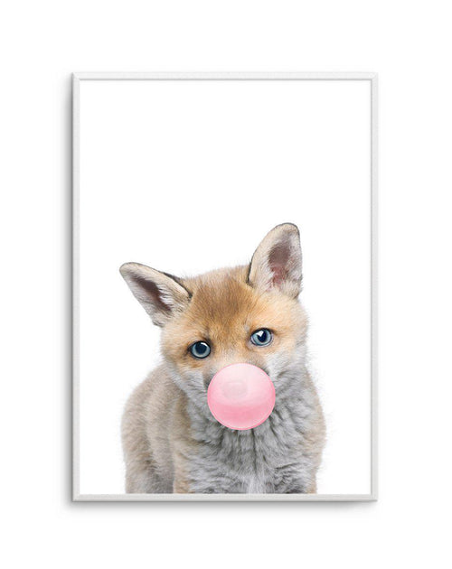 Little Fox | Blowing Pink Bubble Art Print-PRINT-Olive et Oriel-Olive et Oriel-A5 | 5.8" x 8.3" | 14.8 x 21cm-Unframed Art Print-With White Border-Buy-Australian-Art-Prints-Online-with-Olive-et-Oriel-Your-Artwork-Specialists-Austrailia-Decorate-With-Coastal-Photo-Wall-Art-Prints-From-Our-Beach-House-Artwork-Collection-Fine-Poster-and-Framed-Artwork