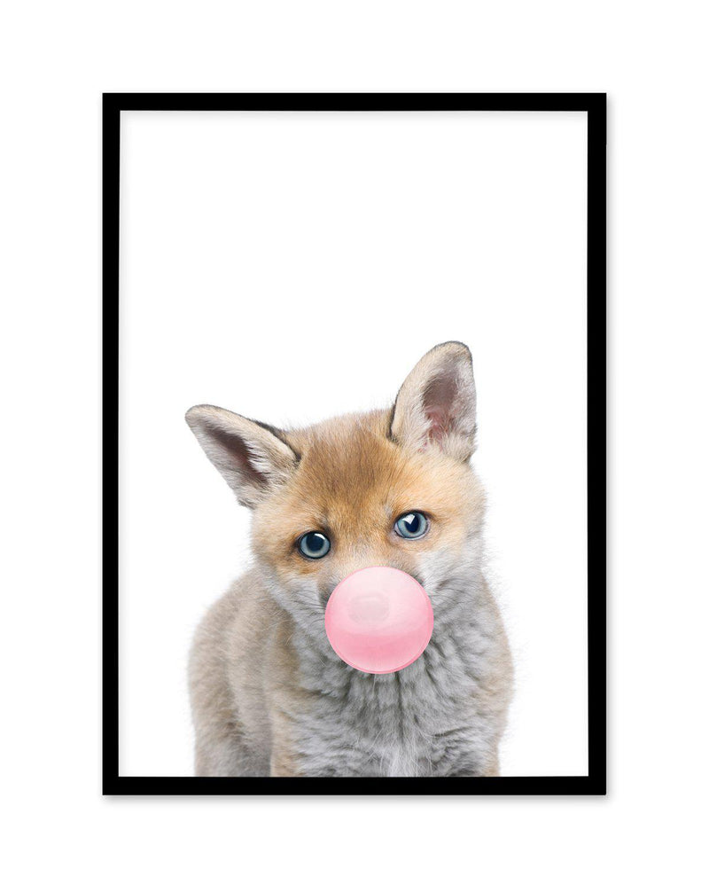 Little Fox | Blowing Pink Bubble Art Print-PRINT-Olive et Oriel-Olive et Oriel-A5 | 5.8" x 8.3" | 14.8 x 21cm-Black-With White Border-Buy-Australian-Art-Prints-Online-with-Olive-et-Oriel-Your-Artwork-Specialists-Austrailia-Decorate-With-Coastal-Photo-Wall-Art-Prints-From-Our-Beach-House-Artwork-Collection-Fine-Poster-and-Framed-Artwork