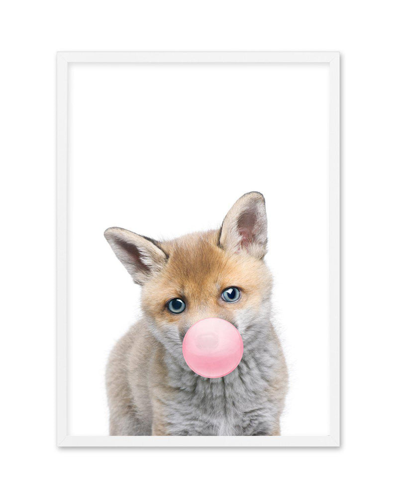 Little Fox | Blowing Pink Bubble Art Print-PRINT-Olive et Oriel-Olive et Oriel-A5 | 5.8" x 8.3" | 14.8 x 21cm-White-With White Border-Buy-Australian-Art-Prints-Online-with-Olive-et-Oriel-Your-Artwork-Specialists-Austrailia-Decorate-With-Coastal-Photo-Wall-Art-Prints-From-Our-Beach-House-Artwork-Collection-Fine-Poster-and-Framed-Artwork