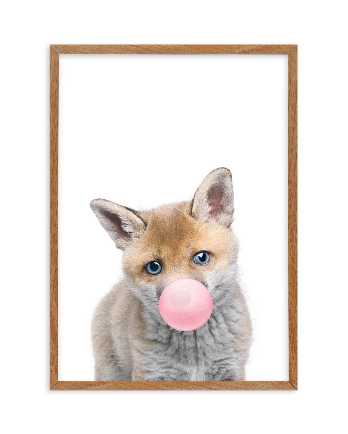 Little Fox | Blowing Pink Bubble Art Print-PRINT-Olive et Oriel-Olive et Oriel-Buy-Australian-Art-Prints-Online-with-Olive-et-Oriel-Your-Artwork-Specialists-Austrailia-Decorate-With-Coastal-Photo-Wall-Art-Prints-From-Our-Beach-House-Artwork-Collection-Fine-Poster-and-Framed-Artwork