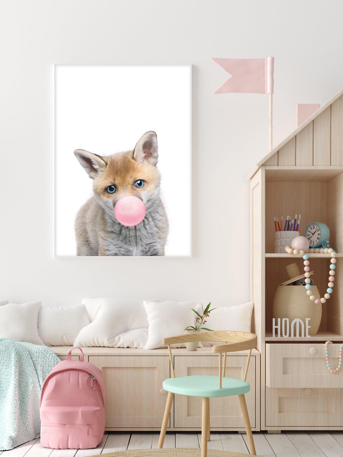 Little Fox | Blowing Pink Bubble Art Print-PRINT-Olive et Oriel-Olive et Oriel-Buy-Australian-Art-Prints-Online-with-Olive-et-Oriel-Your-Artwork-Specialists-Austrailia-Decorate-With-Coastal-Photo-Wall-Art-Prints-From-Our-Beach-House-Artwork-Collection-Fine-Poster-and-Framed-Artwork