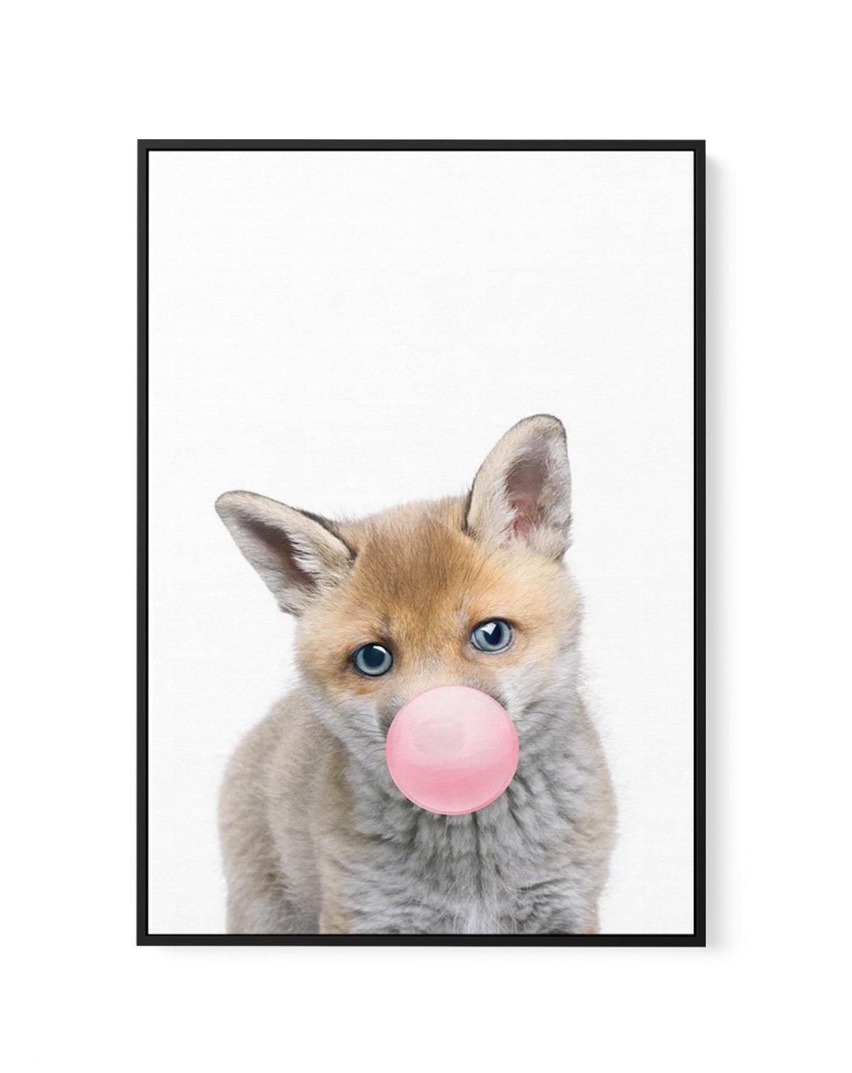 Little Fox | Blowing Pink Bubble | Framed Canvas-CANVAS-You can shop wall art online with Olive et Oriel for everything from abstract art to fun kids wall art. Our beautiful modern art prints and canvas art are available from large canvas prints to wall art paintings and our proudly Australian artwork collection offers only the highest quality framed large wall art and canvas art Australia - You can buy fashion photography prints or Hampton print posters and paintings on canvas from Olive et Ori