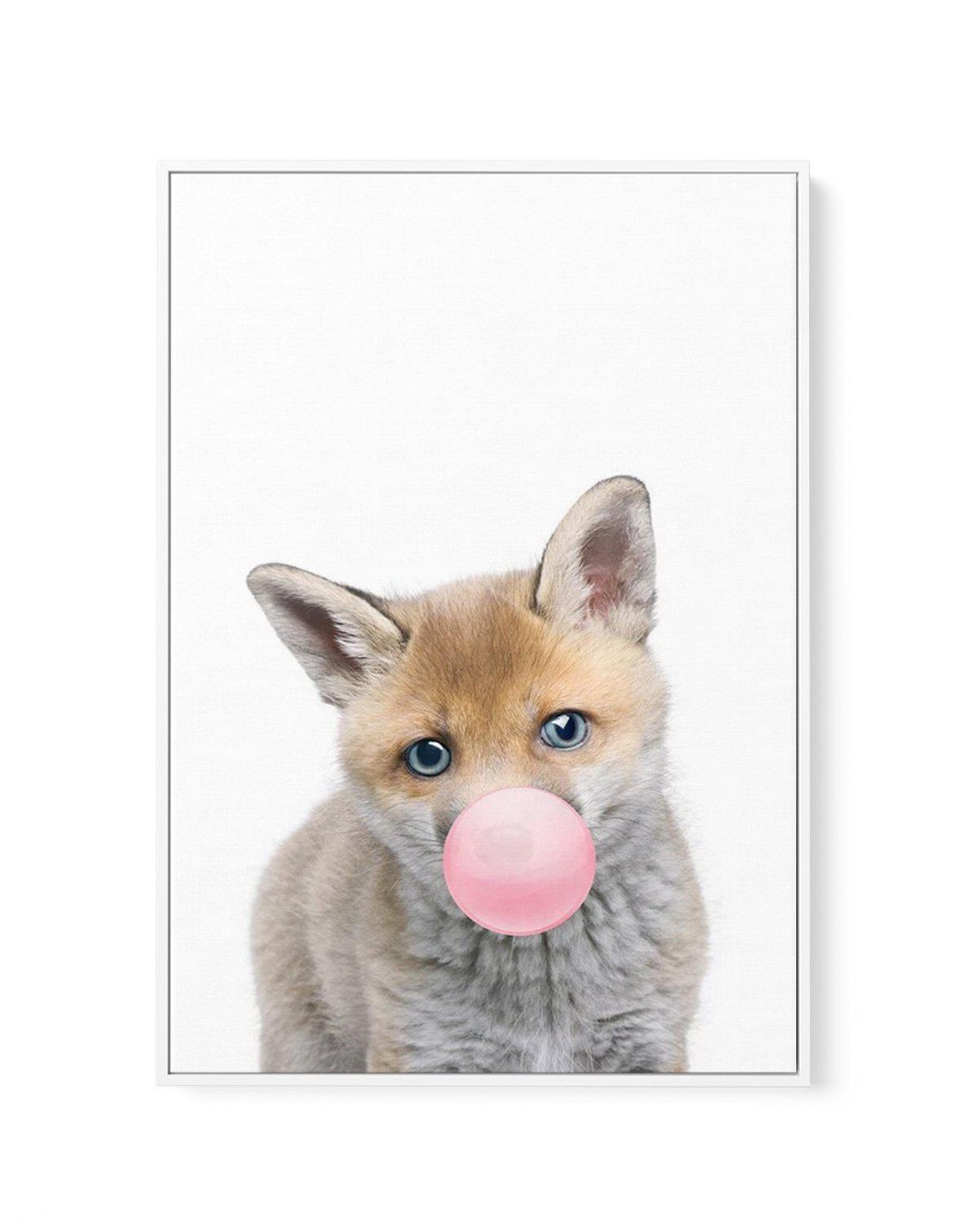 Little Fox | Blowing Pink Bubble | Framed Canvas-CANVAS-You can shop wall art online with Olive et Oriel for everything from abstract art to fun kids wall art. Our beautiful modern art prints and canvas art are available from large canvas prints to wall art paintings and our proudly Australian artwork collection offers only the highest quality framed large wall art and canvas art Australia - You can buy fashion photography prints or Hampton print posters and paintings on canvas from Olive et Ori