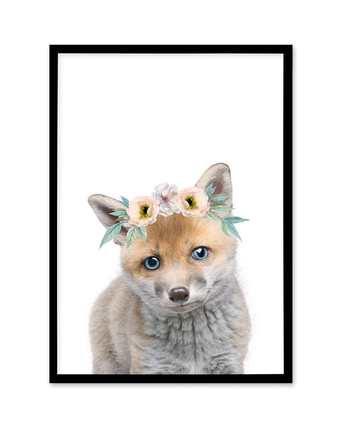 Little Fox | Flower Crown Art Print-PRINT-Olive et Oriel-Olive et Oriel-A5 | 5.8" x 8.3" | 14.8 x 21cm-Black-With White Border-Buy-Australian-Art-Prints-Online-with-Olive-et-Oriel-Your-Artwork-Specialists-Austrailia-Decorate-With-Coastal-Photo-Wall-Art-Prints-From-Our-Beach-House-Artwork-Collection-Fine-Poster-and-Framed-Artwork