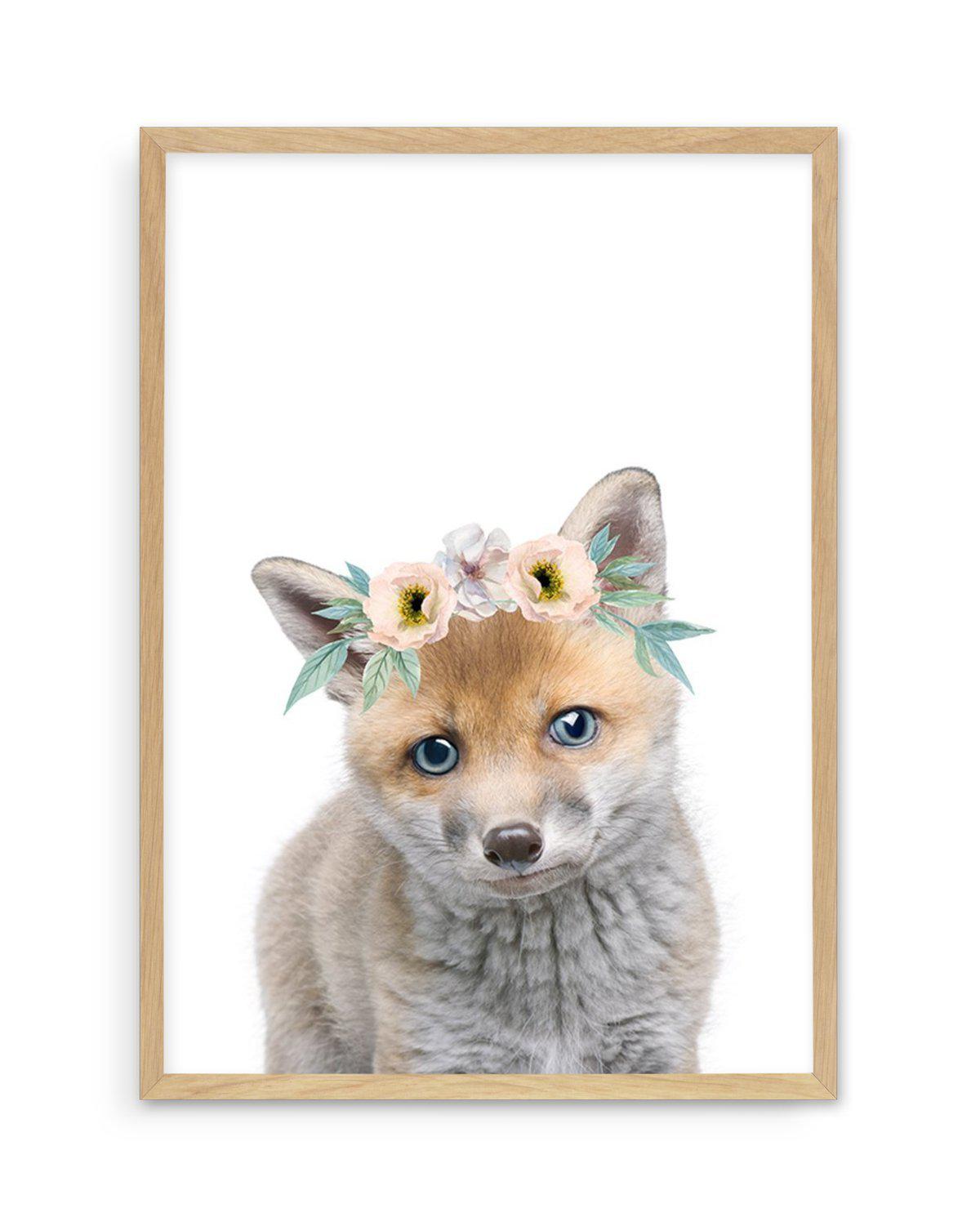 Little Fox | Flower Crown Art Print-PRINT-Olive et Oriel-Olive et Oriel-A5 | 5.8" x 8.3" | 14.8 x 21cm-Oak-With White Border-Buy-Australian-Art-Prints-Online-with-Olive-et-Oriel-Your-Artwork-Specialists-Austrailia-Decorate-With-Coastal-Photo-Wall-Art-Prints-From-Our-Beach-House-Artwork-Collection-Fine-Poster-and-Framed-Artwork