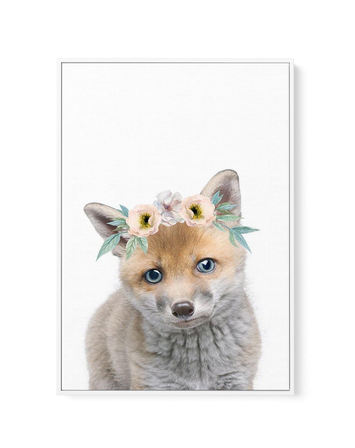 Little Fox | Flower Crown | Framed Canvas-CANVAS-You can shop wall art online with Olive et Oriel for everything from abstract art to fun kids wall art. Our beautiful modern art prints and canvas art are available from large canvas prints to wall art paintings and our proudly Australian artwork collection offers only the highest quality framed large wall art and canvas art Australia - You can buy fashion photography prints or Hampton print posters and paintings on canvas from Olive et Oriel and 