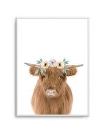 Little Highlander Cow | Flower Crown Art Print-PRINT-Olive et Oriel-Olive et Oriel-A5 | 5.8" x 8.3" | 14.8 x 21cm-Unframed Art Print-With White Border-Buy-Australian-Art-Prints-Online-with-Olive-et-Oriel-Your-Artwork-Specialists-Austrailia-Decorate-With-Coastal-Photo-Wall-Art-Prints-From-Our-Beach-House-Artwork-Collection-Fine-Poster-and-Framed-Artwork