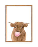 Little Highlander Cow | Blowing Pink Bubble Art Print-PRINT-Olive et Oriel-Olive et Oriel-Buy-Australian-Art-Prints-Online-with-Olive-et-Oriel-Your-Artwork-Specialists-Austrailia-Decorate-With-Coastal-Photo-Wall-Art-Prints-From-Our-Beach-House-Artwork-Collection-Fine-Poster-and-Framed-Artwork