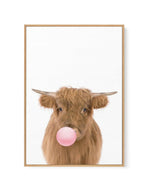 Little Highlander Cow | Blowing Pink Bubble | Framed Canvas-CANVAS-You can shop wall art online with Olive et Oriel for everything from abstract art to fun kids wall art. Our beautiful modern art prints and canvas art are available from large canvas prints to wall art paintings and our proudly Australian artwork collection offers only the highest quality framed large wall art and canvas art Australia - You can buy fashion photography prints or Hampton print posters and paintings on canvas from O
