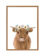 Little Highlander Cow | Flower Crown Art Print-PRINT-Olive et Oriel-Olive et Oriel-50x70 cm | 19.6" x 27.5"-Walnut-With White Border-Buy-Australian-Art-Prints-Online-with-Olive-et-Oriel-Your-Artwork-Specialists-Austrailia-Decorate-With-Coastal-Photo-Wall-Art-Prints-From-Our-Beach-House-Artwork-Collection-Fine-Poster-and-Framed-Artwork