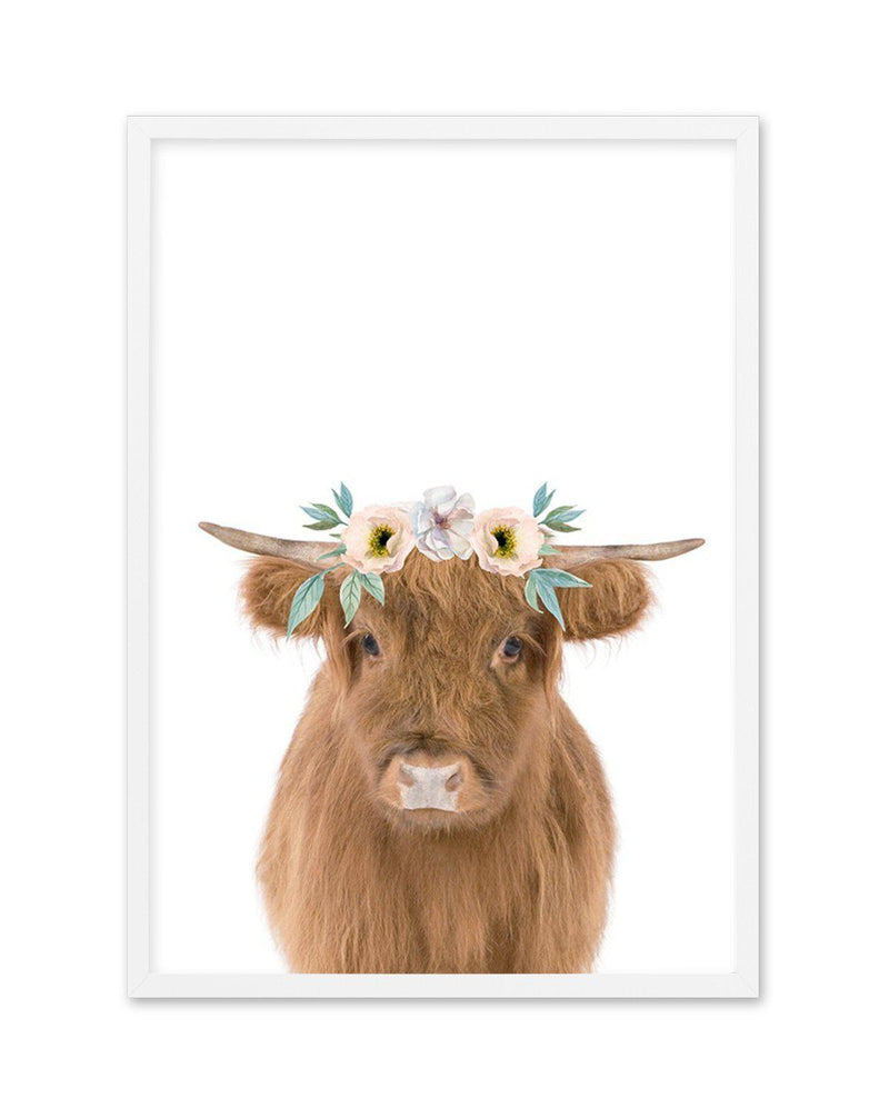Little Highlander Cow | Flower Crown Art Print-PRINT-Olive et Oriel-Olive et Oriel-A5 | 5.8" x 8.3" | 14.8 x 21cm-White-With White Border-Buy-Australian-Art-Prints-Online-with-Olive-et-Oriel-Your-Artwork-Specialists-Austrailia-Decorate-With-Coastal-Photo-Wall-Art-Prints-From-Our-Beach-House-Artwork-Collection-Fine-Poster-and-Framed-Artwork