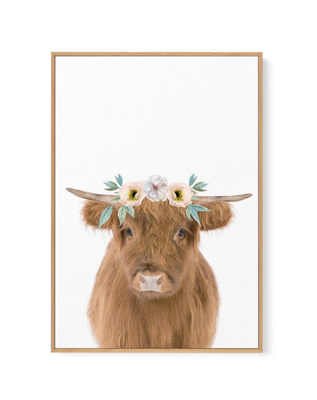 Little Highlander Cow | Flower Crown | Framed Canvas-CANVAS-You can shop wall art online with Olive et Oriel for everything from abstract art to fun kids wall art. Our beautiful modern art prints and canvas art are available from large canvas prints to wall art paintings and our proudly Australian artwork collection offers only the highest quality framed large wall art and canvas art Australia - You can buy fashion photography prints or Hampton print posters and paintings on canvas from Olive et