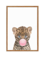 Little Leopard Cub | Blowing Pink Bubble Art Print-PRINT-Olive et Oriel-Olive et Oriel-Buy-Australian-Art-Prints-Online-with-Olive-et-Oriel-Your-Artwork-Specialists-Austrailia-Decorate-With-Coastal-Photo-Wall-Art-Prints-From-Our-Beach-House-Artwork-Collection-Fine-Poster-and-Framed-Artwork