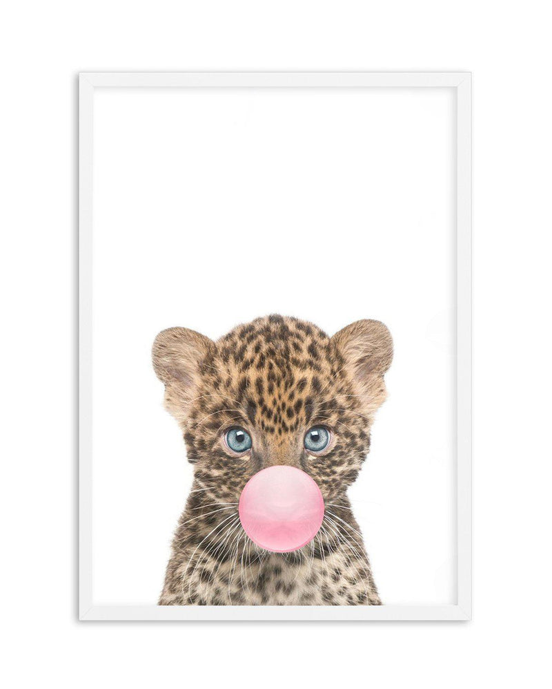 Little Leopard Cub | Blowing Pink Bubble Art Print-PRINT-Olive et Oriel-Olive et Oriel-A5 | 5.8" x 8.3" | 14.8 x 21cm-White-With White Border-Buy-Australian-Art-Prints-Online-with-Olive-et-Oriel-Your-Artwork-Specialists-Austrailia-Decorate-With-Coastal-Photo-Wall-Art-Prints-From-Our-Beach-House-Artwork-Collection-Fine-Poster-and-Framed-Artwork
