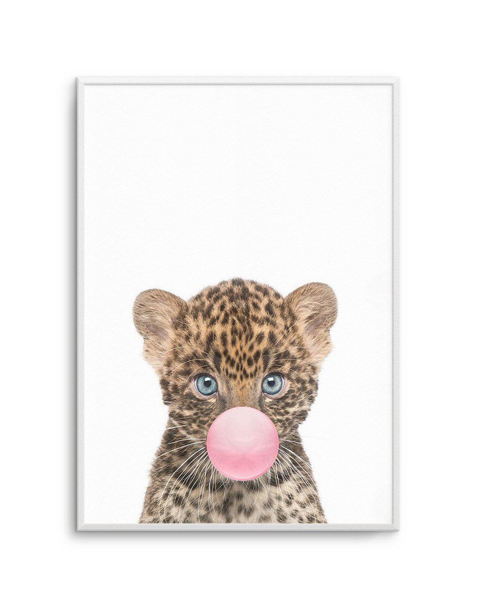 Little Leopard Cub | Blowing Pink Bubble Art Print-PRINT-Olive et Oriel-Olive et Oriel-A5 | 5.8" x 8.3" | 14.8 x 21cm-Unframed Art Print-With White Border-Buy-Australian-Art-Prints-Online-with-Olive-et-Oriel-Your-Artwork-Specialists-Austrailia-Decorate-With-Coastal-Photo-Wall-Art-Prints-From-Our-Beach-House-Artwork-Collection-Fine-Poster-and-Framed-Artwork