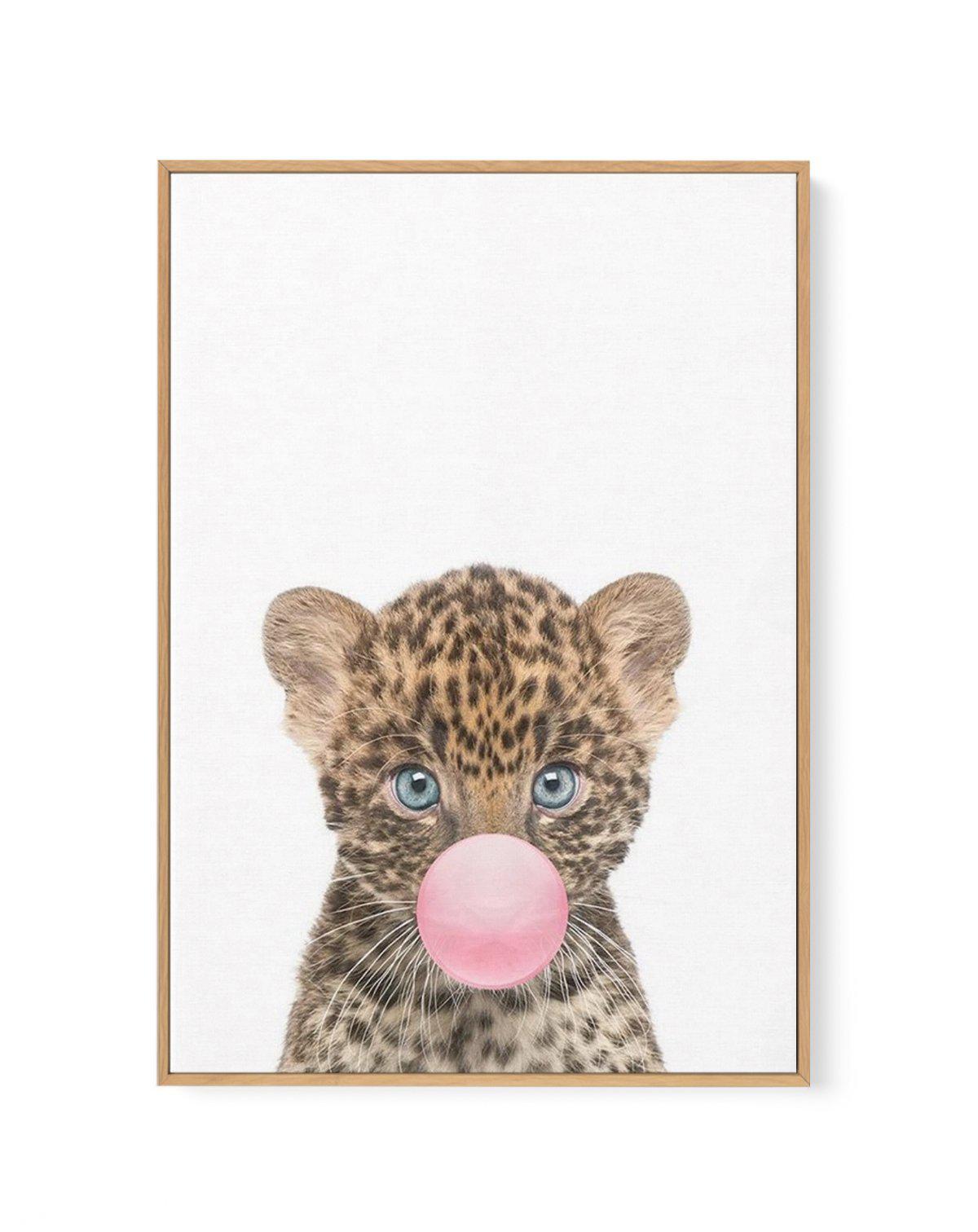 Little Leopard Cub | Blowing Pink Bubble | Framed Canvas-CANVAS-You can shop wall art online with Olive et Oriel for everything from abstract art to fun kids wall art. Our beautiful modern art prints and canvas art are available from large canvas prints to wall art paintings and our proudly Australian artwork collection offers only the highest quality framed large wall art and canvas art Australia - You can buy fashion photography prints or Hampton print posters and paintings on canvas from Oliv